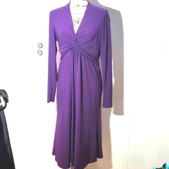 Evan Picone Vintage Purple elegant Evening dress V Faux wrap Front Ruching Sz.10 - Picture 1 of 8